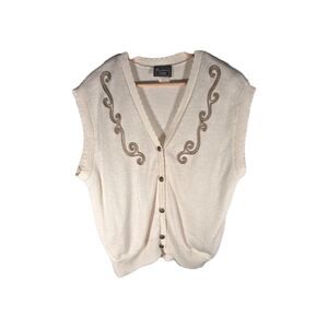 VINTAGE SOUTHERN LADY CREAM SLEEVELESS ACRYLIC/NYLON BLEND SWEATER VEST